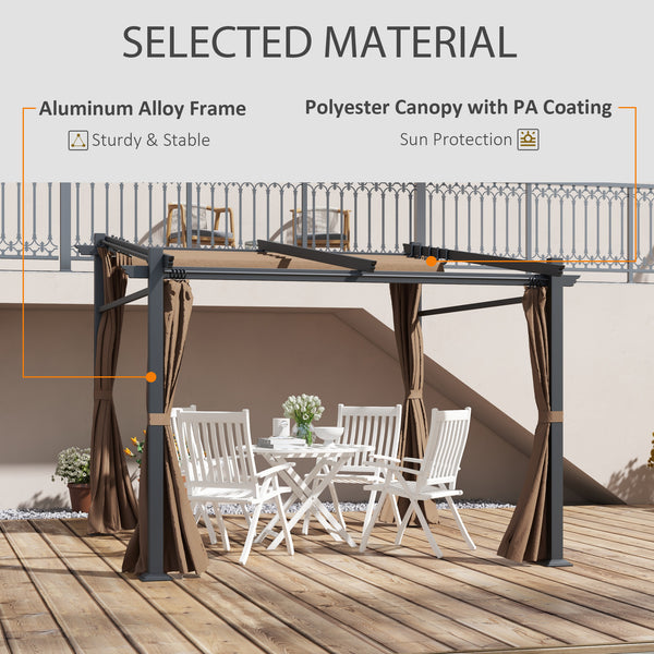 10 x 10 metal pergola with sliding and retractable roof, coffee color
