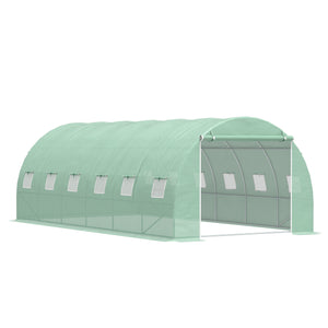 Green garden tunnel greenhouse with windows and door