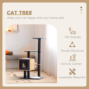 47.2" Cat Tree, Scratching Post, House with Sisal and Carpet, Black