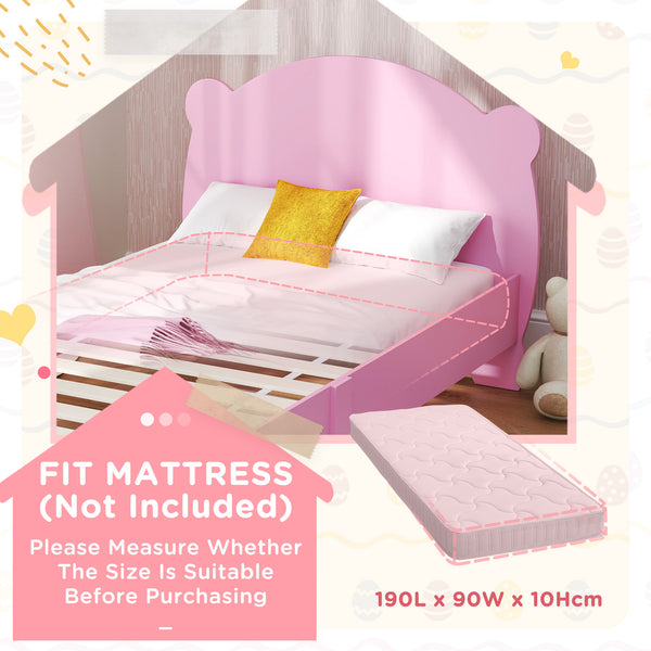 Children's bed frame with bear-shaped headboard and footboard, pink