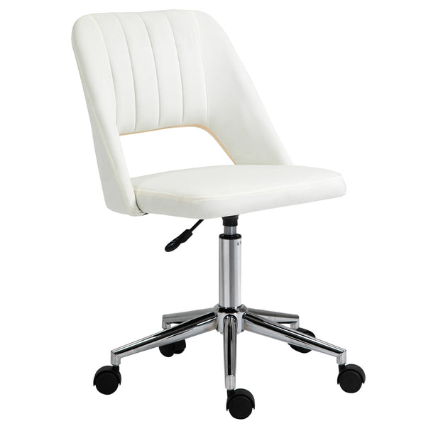 Cream white velvet mid-back office chair