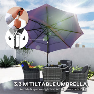 10.7-foot parasol with crank, push-button tilt, and vents, purple