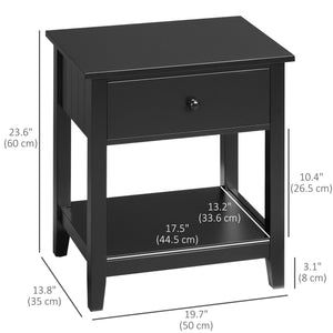 Small side table with drawer and storage shelf, black