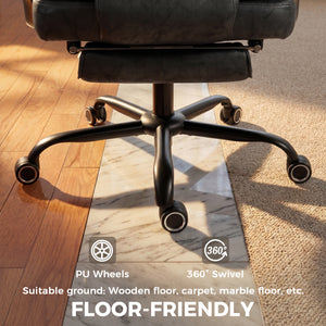 Oversized ergonomic office chair with footrest and 135° reclining backrest, black