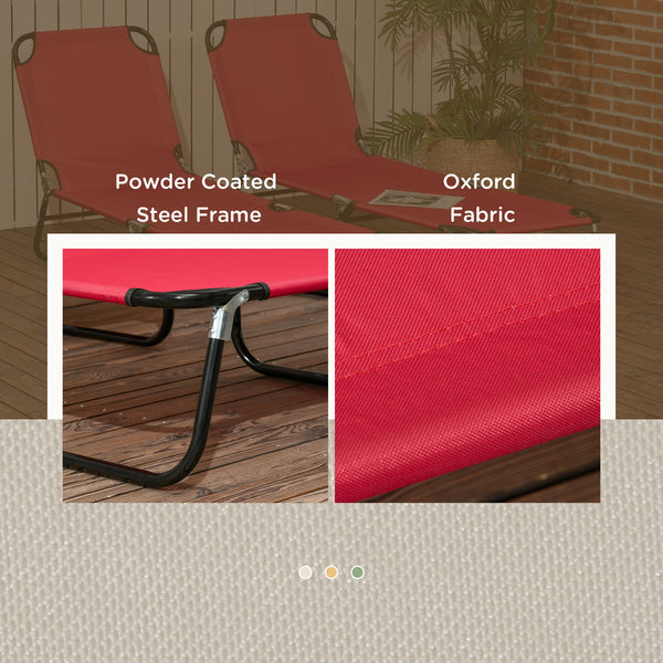 Set of 2 Folding Outdoor Lounge Chair, Sun Tanning Chairs with Reclining Back, Breathable Mesh for Beach Patio, Red