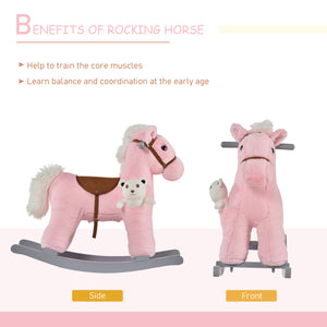 Plush rocking horse with teddy bear, pink