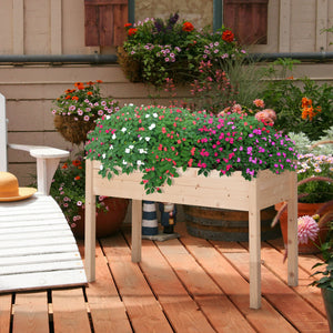 Raised wooden planter with legs, natural wood color