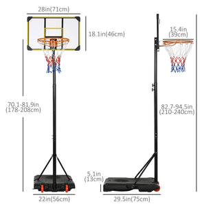 Portable basketball hoop, adjustable height from 1.80 m to 2.10 m, with wheels