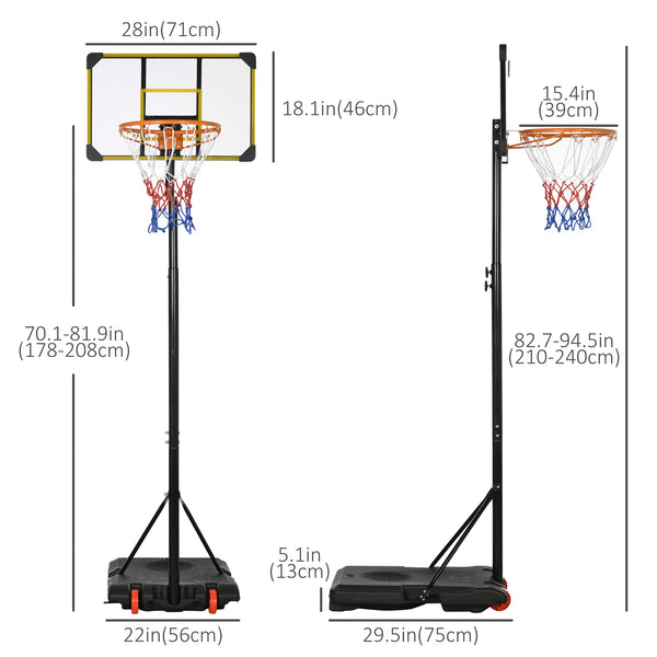 Portable basketball hoop, adjustable height from 1.80 m to 2.10 m, with wheels