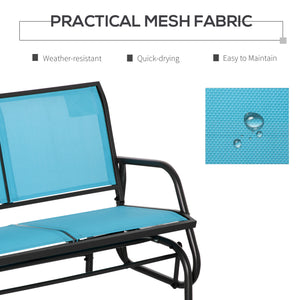 Two-seater rocking chair with steel frame, blue