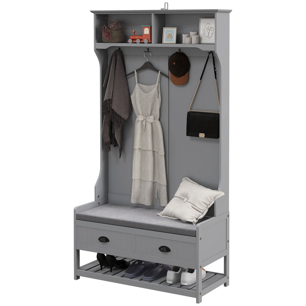 Hallway furniture with bench and shoe storage, gray