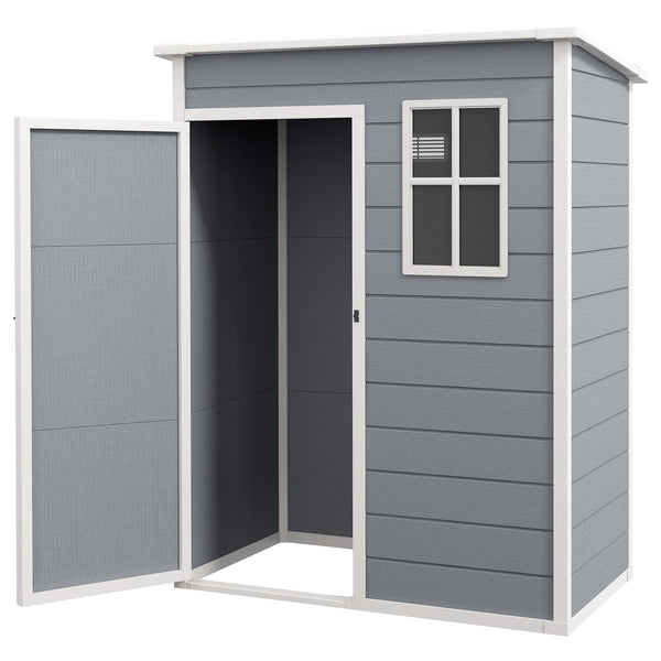 5 x 3 ft Garden Shed with Floor, Outdoor Storage Shed with Lockable Door, Window and Vent, Grey