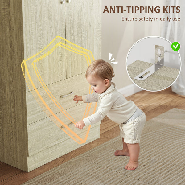 Wardrobe with hanging rail and 2 doors, clothes storage with 2 drawers, oak