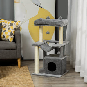 39.25" Multi-Level Cat Tree with Scratching Post, Hammock, Bed, Ball, Toy - Grey