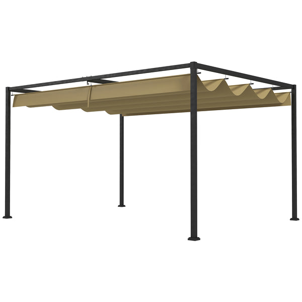 10' x 7' Patio Pergola with Retractable Awning, Outdoor Sun Shelter, Garden Shade, Khaki