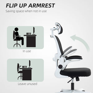 Ergonomic Mesh Office Chair with Flip-up Armrests, Swivel Headrest and Adjustable Lumbar Support, Black