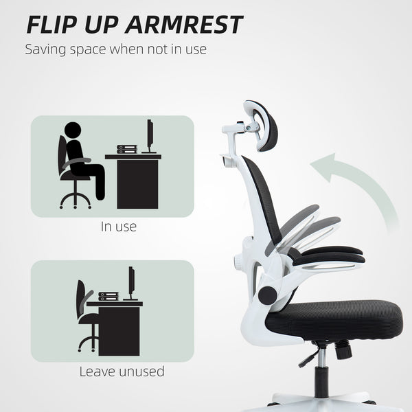 Ergonomic Mesh Office Chair with Flip-up Armrests, Swivel Headrest and Adjustable Lumbar Support, Black
