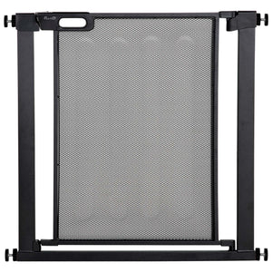 Metal barrier with self-closing and double-locking gate, black