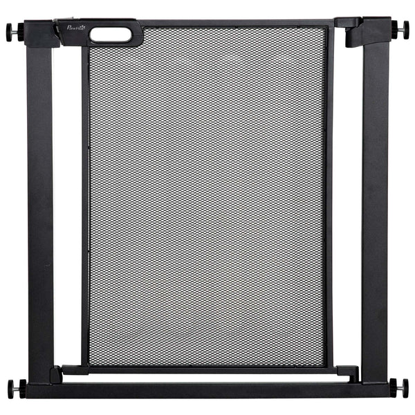 Metal barrier with self-closing and double-locking gate, black