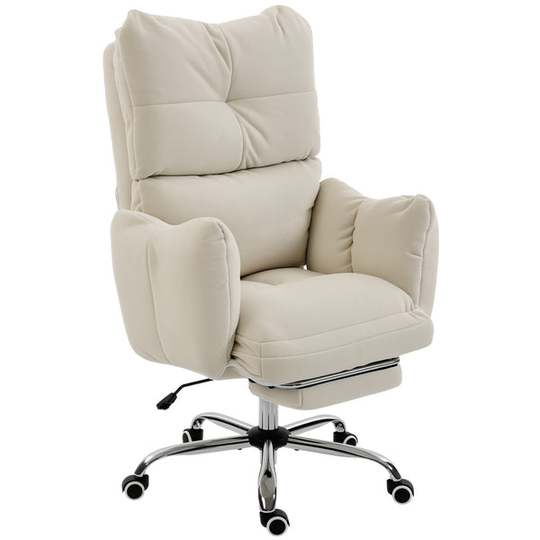 Reclining office chair with footrest, cream