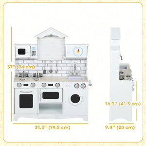 Children's kitchen with sound button and clock, white