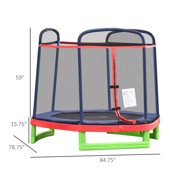 7ft Trampoline with Safety Enclosure, Built-in Zipper, Red