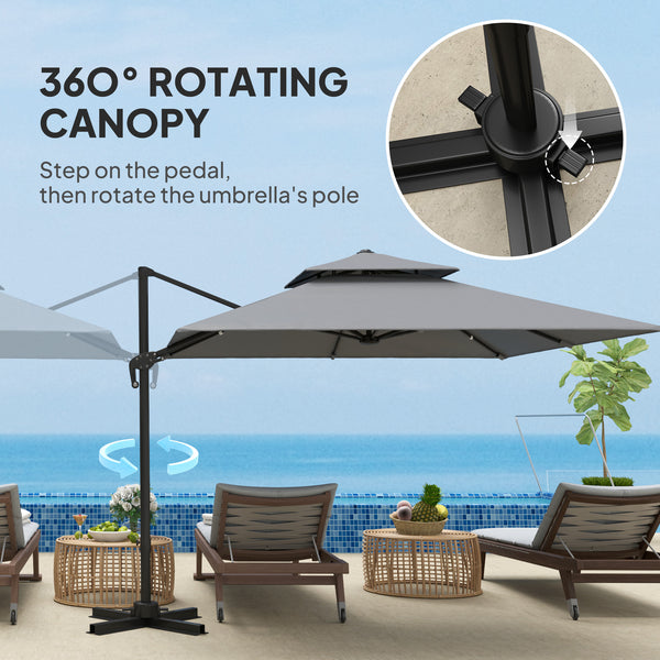 9.8-foot square cantilever parasol, 360° rotation, light grey
