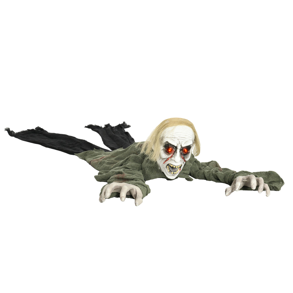 Crawling Zombie Halloween Decoration, Animated Decorative Accessory with Sound Activation and Light-Up Eyes