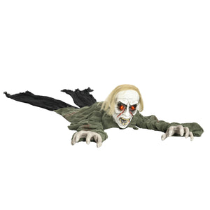 Crawling Zombie Halloween Decoration, Animated Decorative Accessory with Sound Activation and Light-Up Eyes