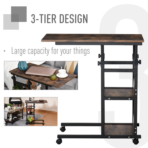 Height Adjustable Mobile Standing Desk with Casters, Rustic Brown