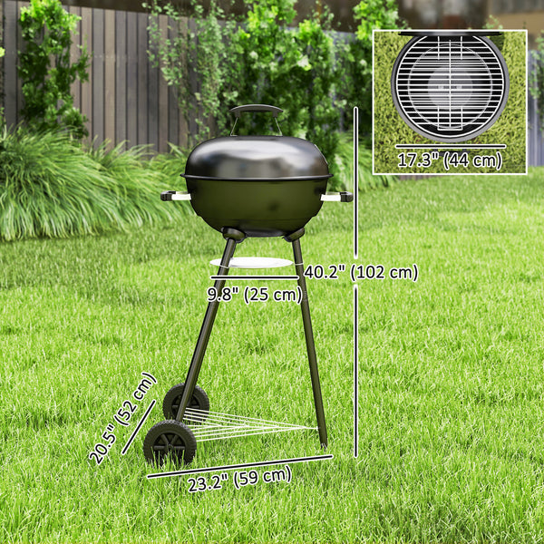 Charcoal barbecue with accessories, shelf and ash collector, black