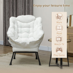 Accent chair with side pockets and solid steel legs, cream white