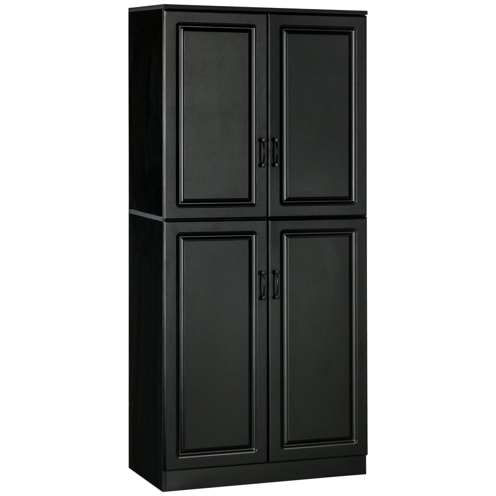 Storage unit with 4 hinged doors and adjustable shelves, black