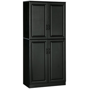 Storage unit with 4 hinged doors and adjustable shelves, black