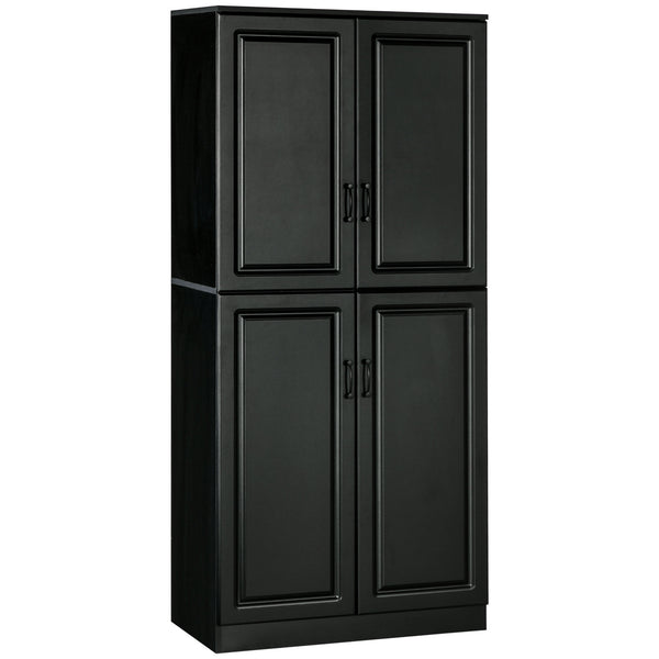 Storage unit with 4 hinged doors and adjustable shelves, black