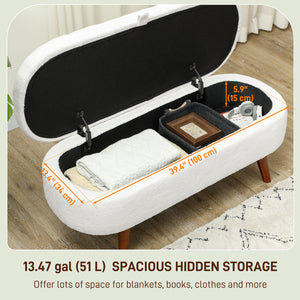 Fleece-upholstered bedroom bench with storage, white