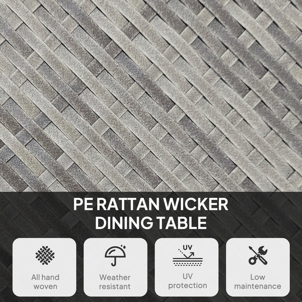 35.4" Outdoor Wicker Dining Table, PE Rattan Patio Furniture with Wood-plastic Composite Top, Grey