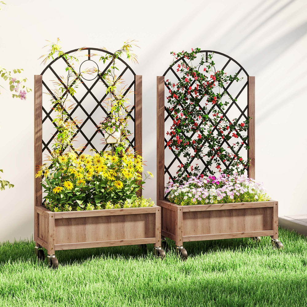 Raised planter with wire mesh, brown