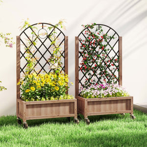 Raised planter with wire mesh, brown