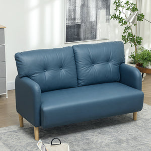 Modern 2-seater sofa, upholstered, solid wood frame, navy blue