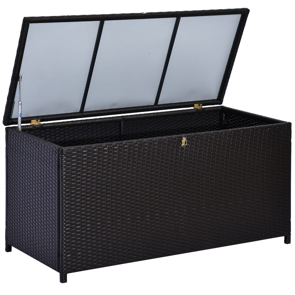 75 Gallon Outdoor Wicker Storage Box with Gas Lift, Dark Brown