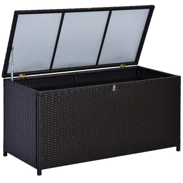 75 Gallon Outdoor Wicker Storage Box with Gas Lift, Dark Brown