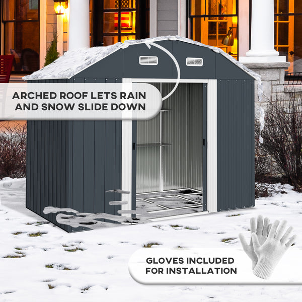 Galvanized garden shed with adjustable shelves, double sliding door and ventilation