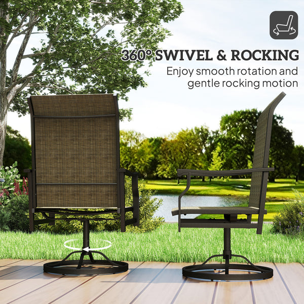Set of 2 high-back outdoor swivel chairs, brown