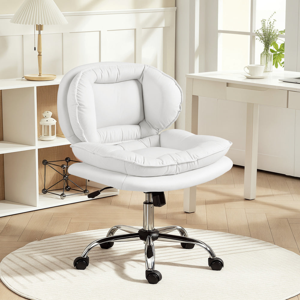 Wide swivel office chair with faux leather upholstery, reclining, without armrests, white