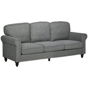 3-seater sofa, modern linen fabric and rubberwood legs, gray