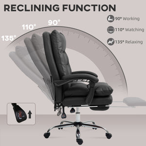 Executive office chair with 6-point massage and heating, reclining microfiber upholstery with footrest, black