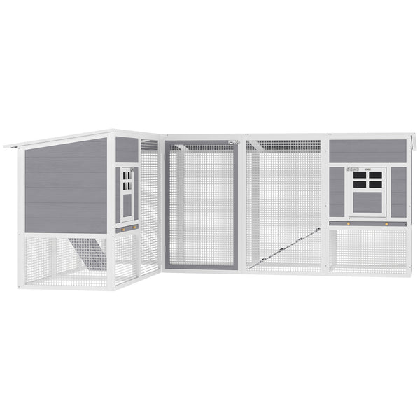 L-shaped chicken coop with run and 2 buildings