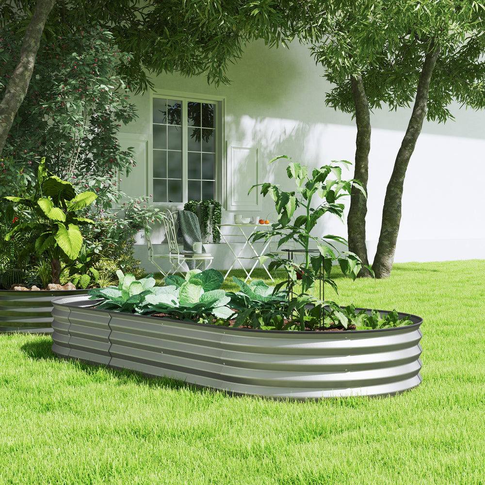 Galvanized Raised Outdoor Planter with Metal Trellis, Silver