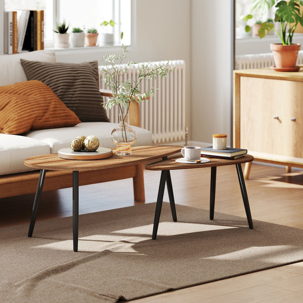 Set of 2 industrial coffee tables with steel legs, brown